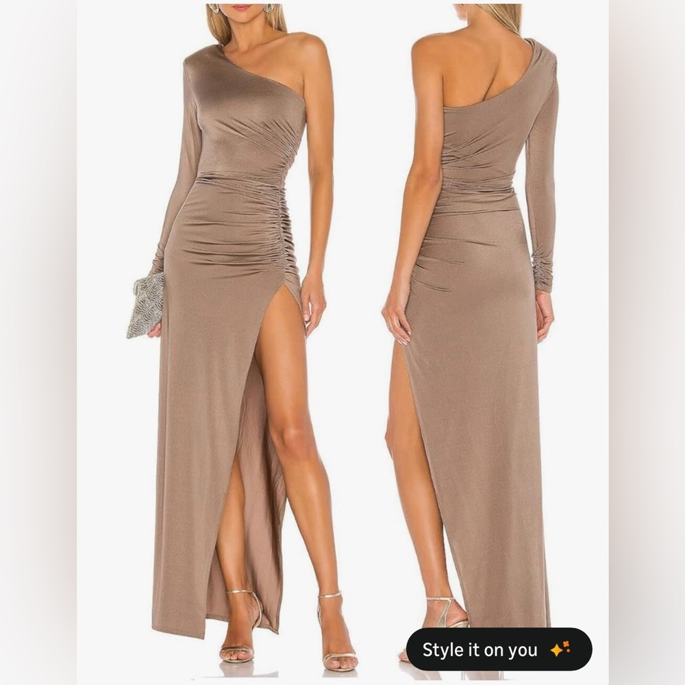 Elegant One-Shoulder Brown Dress